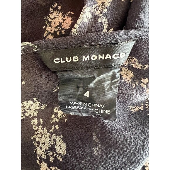 Club Monaco Sheer Tunic Top Black Floral 100% Silk Sz 4 - Picture 2 of 3